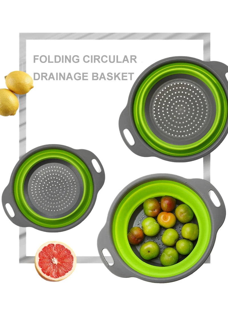 FlexiDrain Redondo Escorredor de Silicone Dobrável para Alimentos Verduras e Frutas