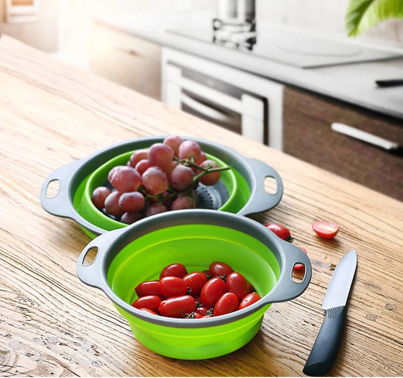 FlexiDrain Redondo Escorredor de Silicone Dobrável para Alimentos Verduras e Frutas