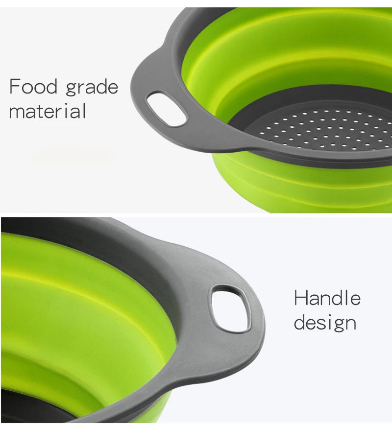 FlexiDrain Redondo Escorredor de Silicone Dobrável para Alimentos Verduras e Frutas