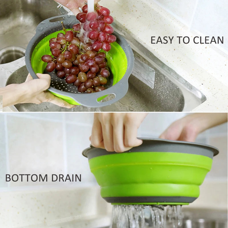 FlexiDrain Redondo Escorredor de Silicone Dobrável para Alimentos Verduras e Frutas