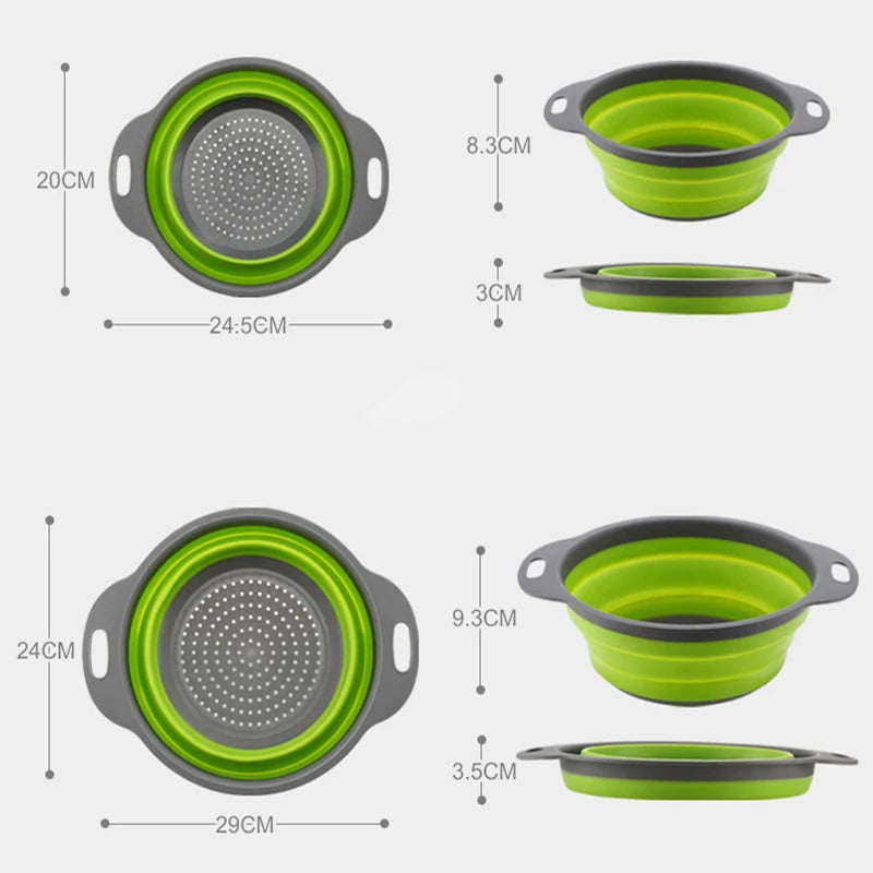 FlexiDrain Redondo Escorredor de Silicone Dobrável para Alimentos Verduras e Frutas