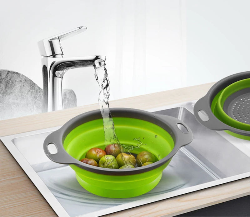 FlexiDrain Redondo Escorredor de Silicone Dobrável para Alimentos Verduras e Frutas