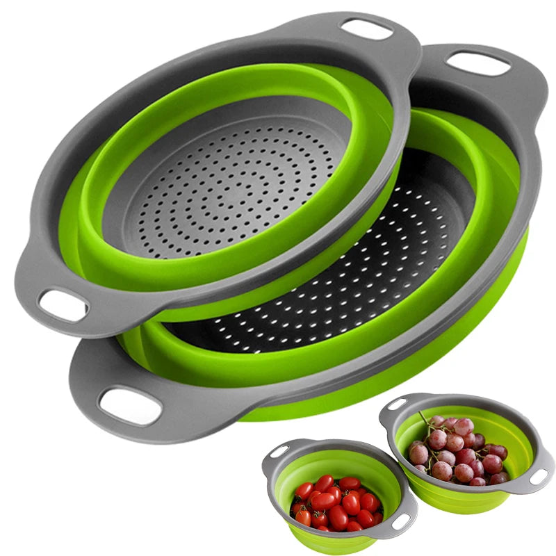 FlexiDrain Redondo Escorredor de Silicone Dobrável para Alimentos Verduras e Frutas